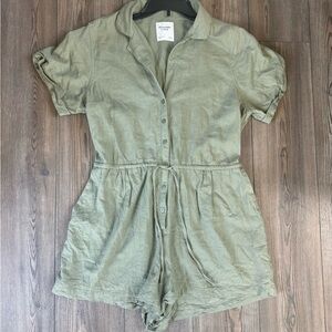 Olive Green Linen Abercrombie Romper Jumper shorts